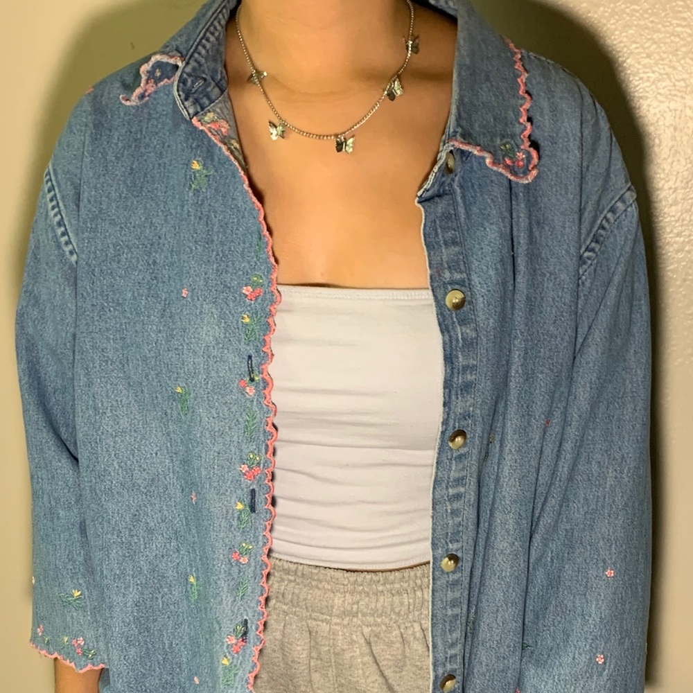 thrifted flower jean top